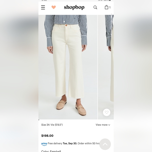 DL1961 Hepburn Wide Leg High Rise Jeans in Eggshell - Picture 1 of 4